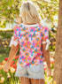 Floral Print Striped Trim Tie Front Cotton Blouse