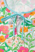 Floral Print Striped Trim Tie Neck Puff Sleeve Babydoll Blouse