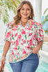 Floral Print Striped Trim V Neck Blouse