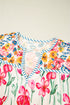 Floral Print Striped Trim V Neck Blouse