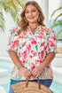 Floral Print Striped Trim V Neck Blouse