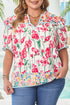 Floral Print Striped Trim V Neck Blouse