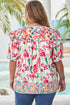 Floral Print Striped Trim V Neck Blouse