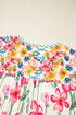 Floral Print Striped Trim V Neck Blouse