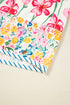 Floral Print Striped Trim V Neck Blouse