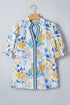 Floral Print Striped Trim V Neck Puff Sleeve Blouse