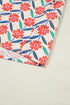 Floral Print Striped V Neck Ruffled Short Sleeve Blouse