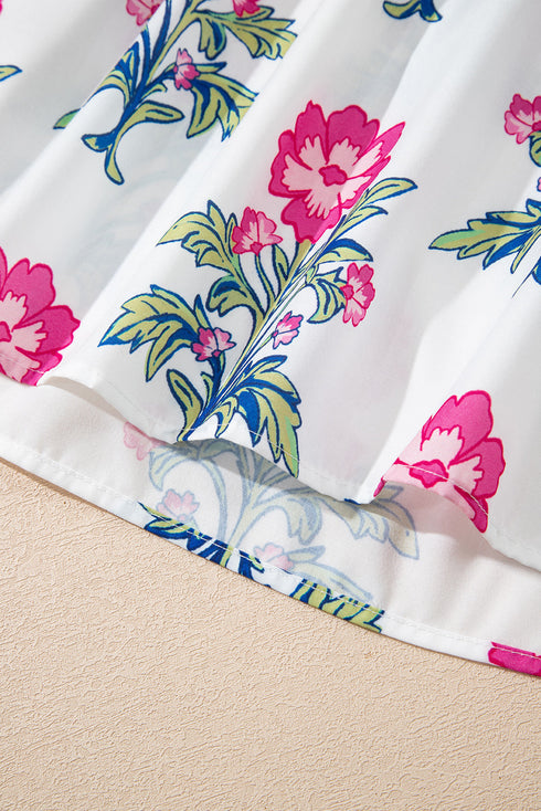 Floral Print Striped V Neck Short Sleeve Blouse