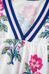 Floral Print Striped V Neck Short Sleeve Blouse