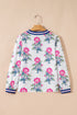 Floral Print Striped V Neck Short Sleeve Blouse