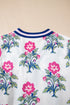Floral Print Striped V Neck Short Sleeve Blouse
