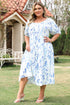 Floral Print Sweetheart Neck A Line Plus Size Midi Dress