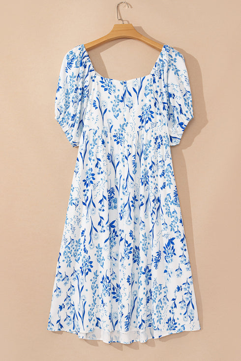Floral Print Sweetheart Neck A Line Plus Size Midi Dress