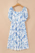Floral Print Sweetheart Neck A Line Plus Size Midi Dress