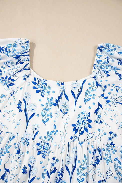 Floral Print Sweetheart Neck A Line Plus Size Midi Dress