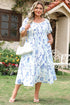 Floral Print Sweetheart Neck A Line Plus Size Midi Dress