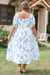 Floral Print Sweetheart Neck A Line Plus Size Midi Dress