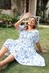 Floral Print Sweetheart Neck A Line Plus Size Midi Dress