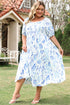 Floral Print Sweetheart Neck A Line Plus Size Midi Dress