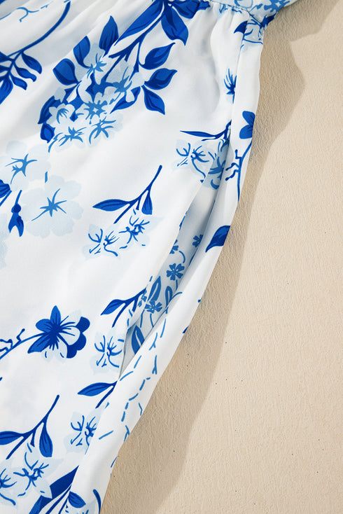 Floral Print Sweetheart Neck A Line Plus Size Midi Dress