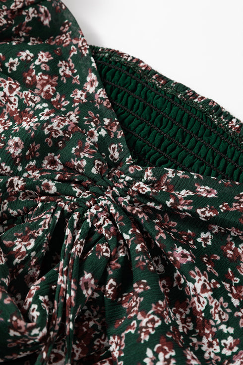Floral Print Sweetheart Neck Shirred Back Mini Dress