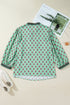 Floral Print Tailored Trim V Neck Bracelet Sleeve Blouse