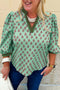 Floral Print Tailored Trim V Neck Bracelet Sleeve Blouse