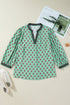 Floral Print Tailored Trim V Neck Bracelet Sleeve Blouse