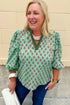 Floral Print Tailored Trim V Neck Bracelet Sleeve Blouse