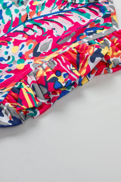 Floral Print Tank Top With Ruffles