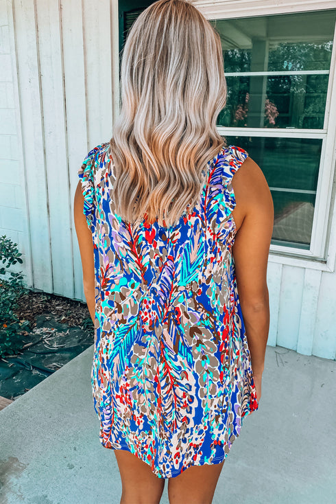 Floral Print Tank Top With Ruffles