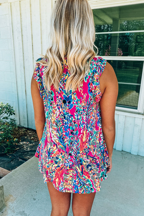 Floral Print Tank Top With Ruffles