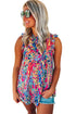 Floral Print Tank Top With Ruffles