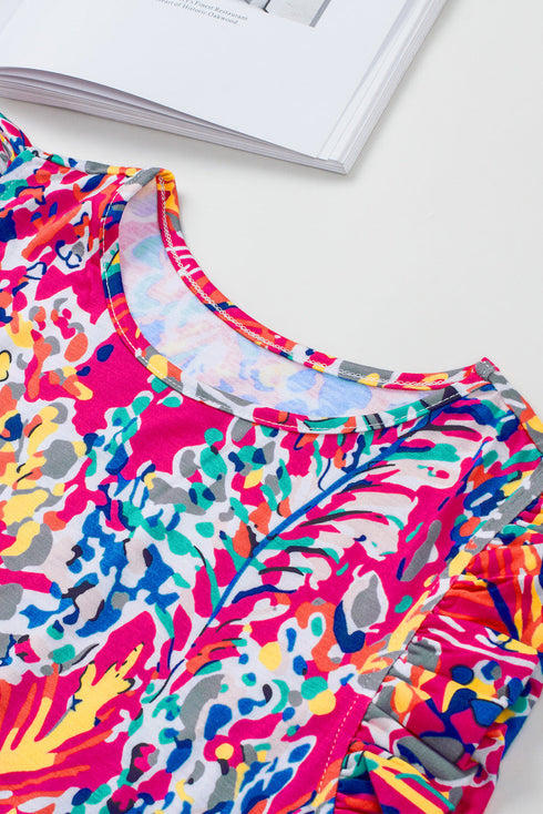 Floral Print Tank Top With Ruffles