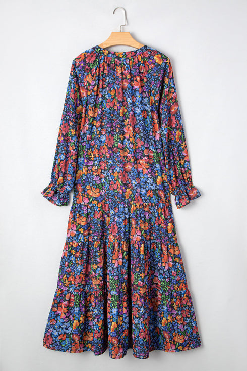 Floral Print Tassel Tie Flowy A Line Maxi Dress