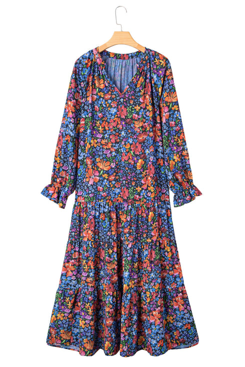 Floral Print Tassel Tie Flowy A Line Maxi Dress