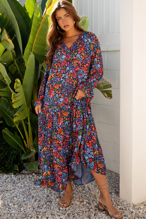Floral Print Tassel Tie Flowy A Line Maxi Dress