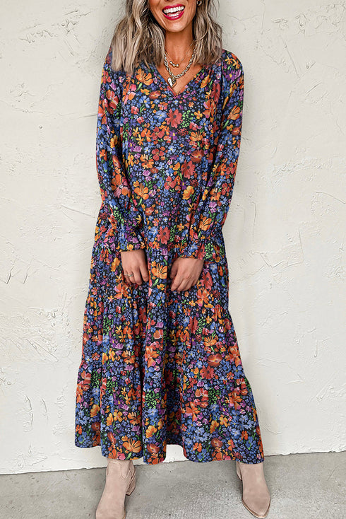 Floral Print Tassel Tie Flowy A Line Maxi Dress