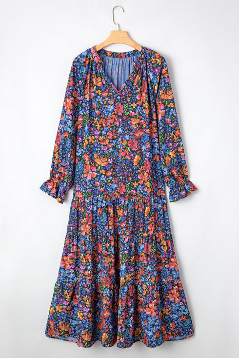 Floral Print Tassel Tie Flowy A Line Maxi Dress