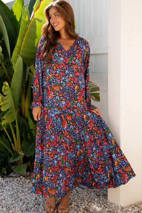 Floral Print Tassel Tie Flowy A Line Maxi Dress