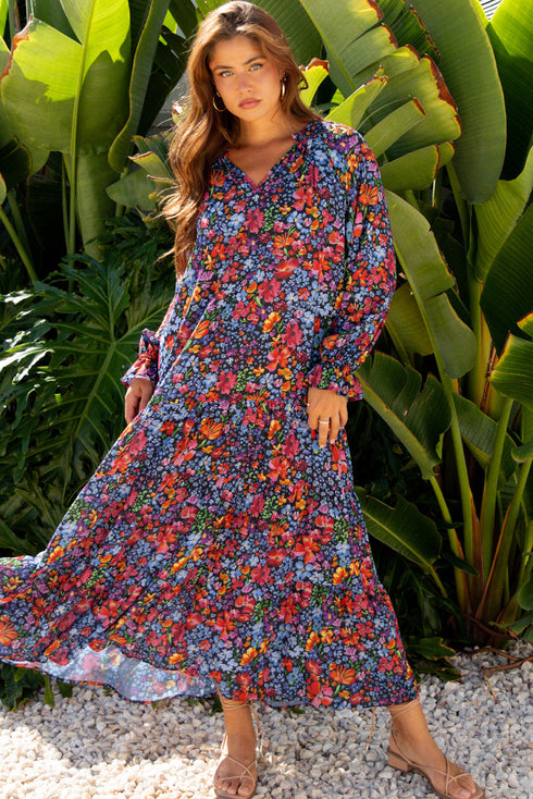 Floral Print Tassel Tie Flowy A Line Maxi Dress
