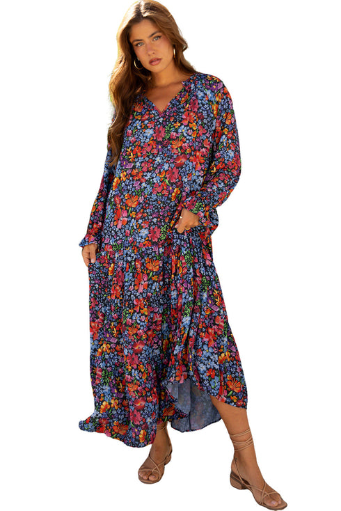 Floral Print Tassel Tie Flowy A Line Maxi Dress