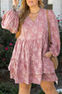 Floral Print Textured Applique Tiered Ruffled Surplice Dress