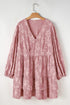 Floral Print Textured Applique Tiered Ruffled Surplice Dress