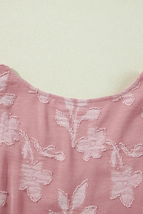 Floral Print Textured Applique Tiered Ruffled Surplice Dress