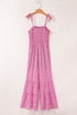 Floral Print Thin Strap Smocked Bodice Wide Leg Jumpsuit