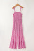 Floral Print Thin Strap Smocked Bodice Wide Leg Jumpsuit