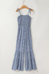 Floral Print Thin Strap Smocked Bodice Wide Leg Jumpsuit