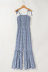 Floral Print Thin Strap Smocked Bodice Wide Leg Jumpsuit
