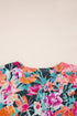 Floral Print Three Quarter Flare Sleeve Tie Neck Blouse